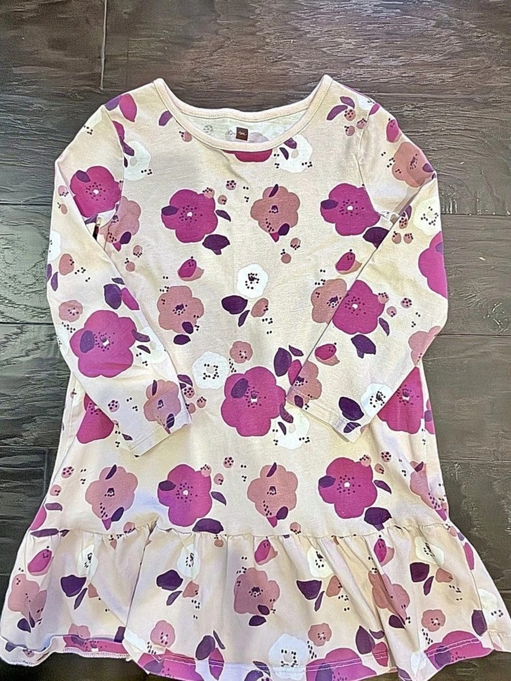 tea Floral Peplum Dress in Pink & Cream Girls Size 6 Like New